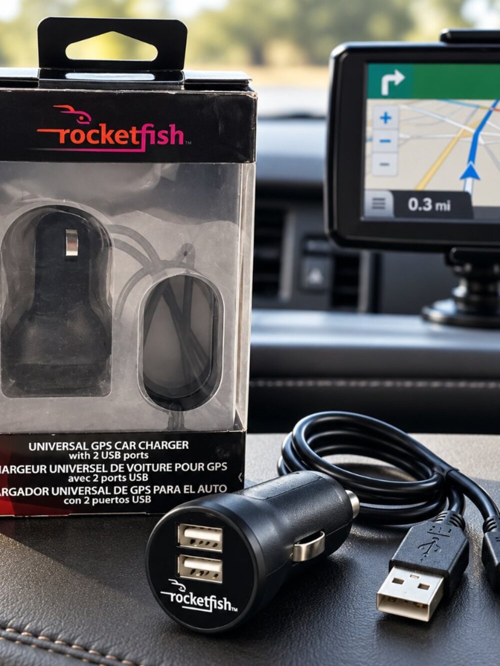🚗 NEW IN BOX – Rocketfish Universal GPS Car Charger with 2 USB Ports!